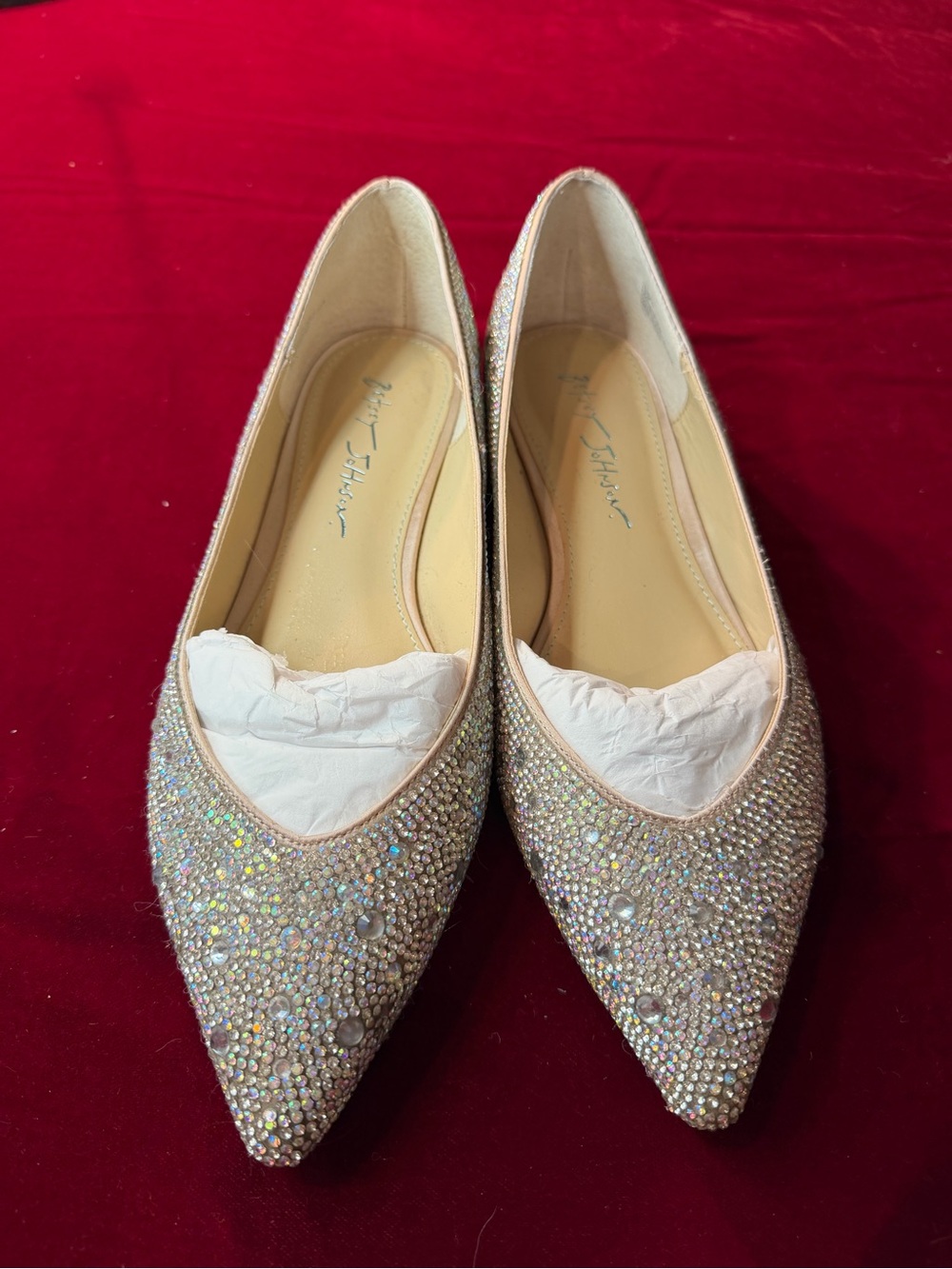 Betsey Johnson Crystal Pointed Toe Flats - Iridescent Blush